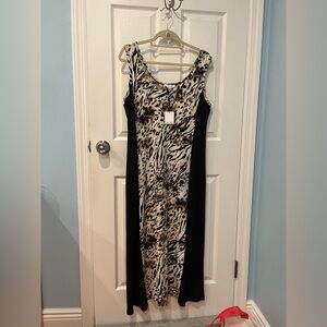 NWT Calvin Klein Black and Animal Print Women's Maxi Dress